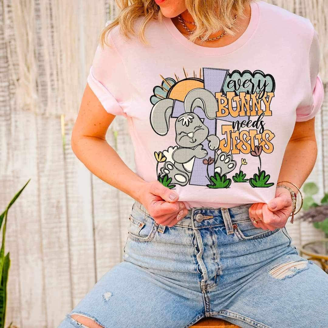 Every bunny needs jesus bunny and cross 23600 DTF transfer