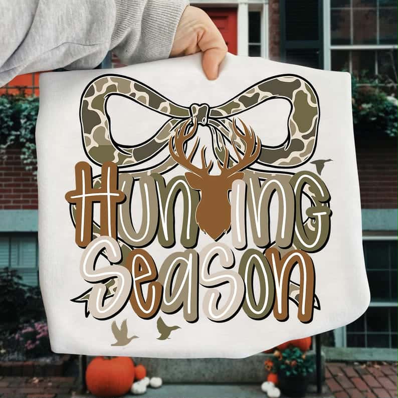 Hunting Season with camo bow and deer DTF transfer