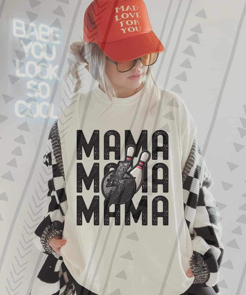 Mama stacked with bowling and lightning bolt 23622 DTF transfer