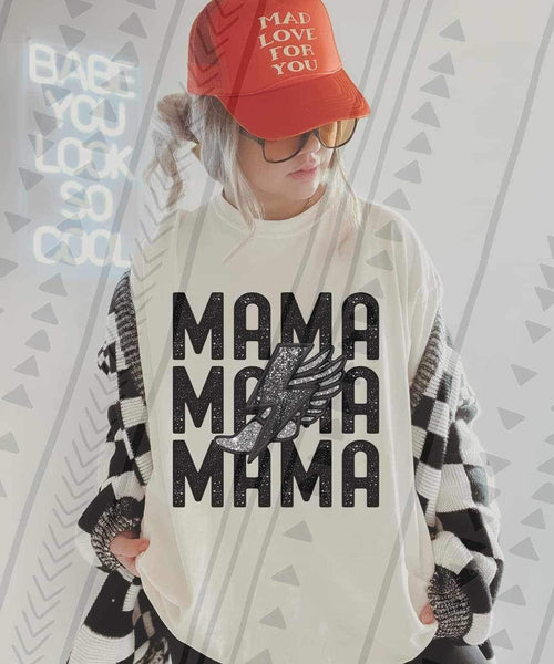 Mama stacked with track logo and lightning bolt 23621 DTF transfer