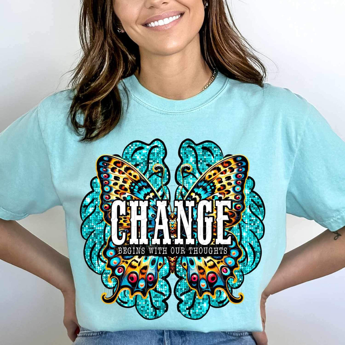 Change begins with our thoughts butterfly and brain 23640 DTF transfer