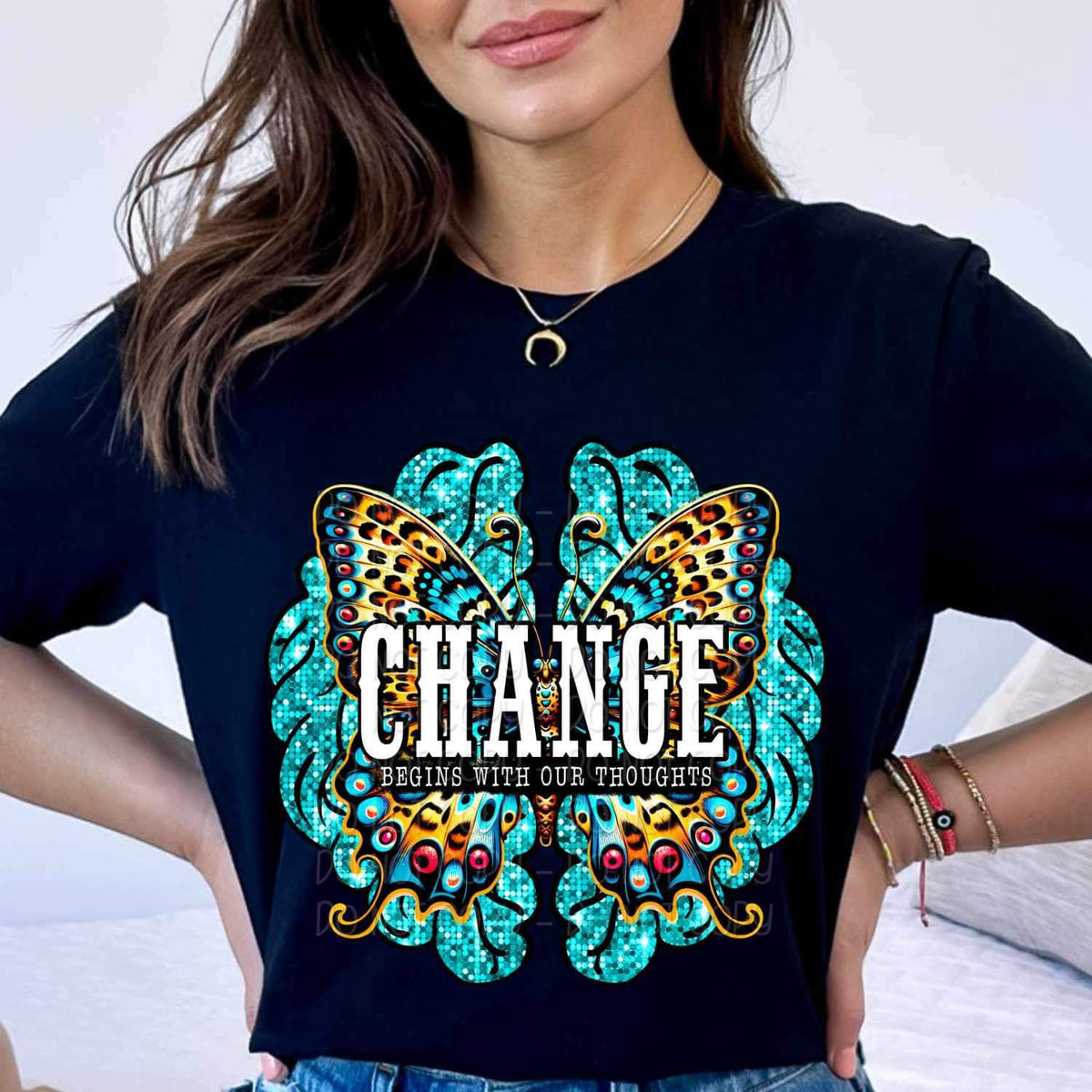 Change begins with our thoughts butterfly and brain 23640 DTF transfer