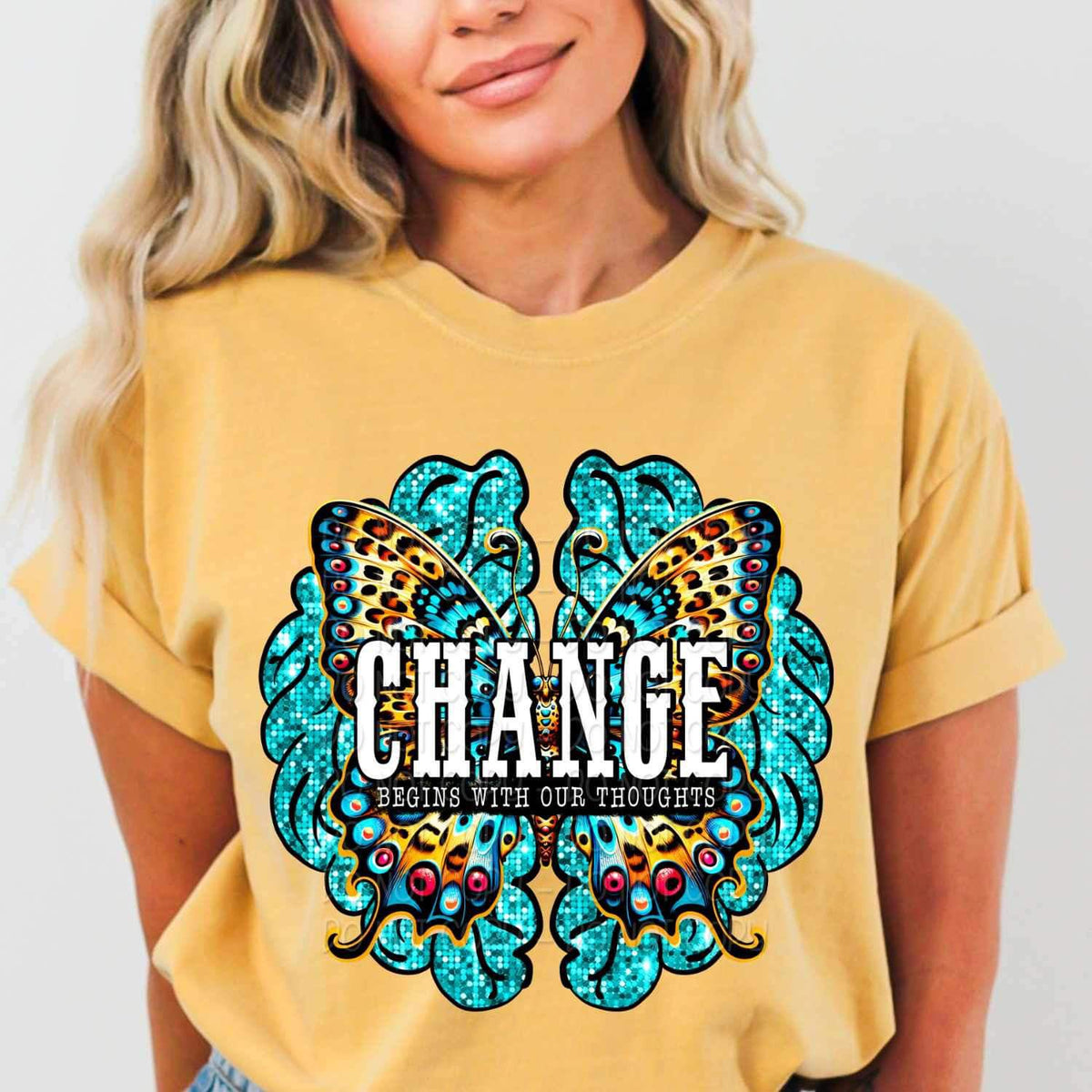 Change begins with our thoughts butterfly and brain 23640 DTF transfer