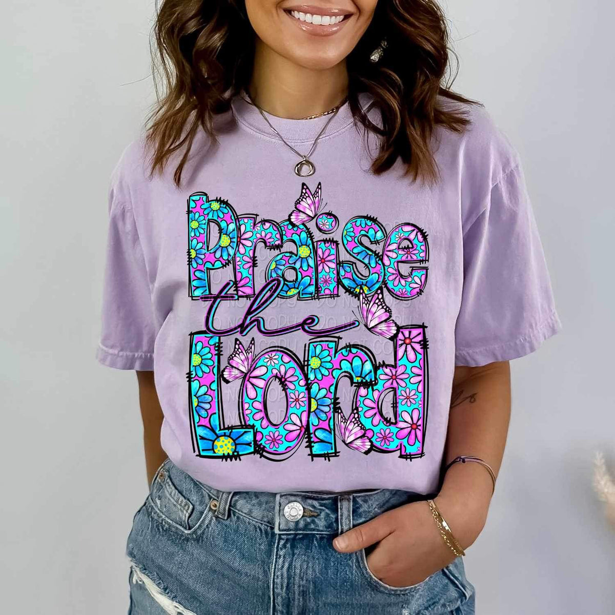 Praise the lord purple and blue floral 23642 DTF transfe