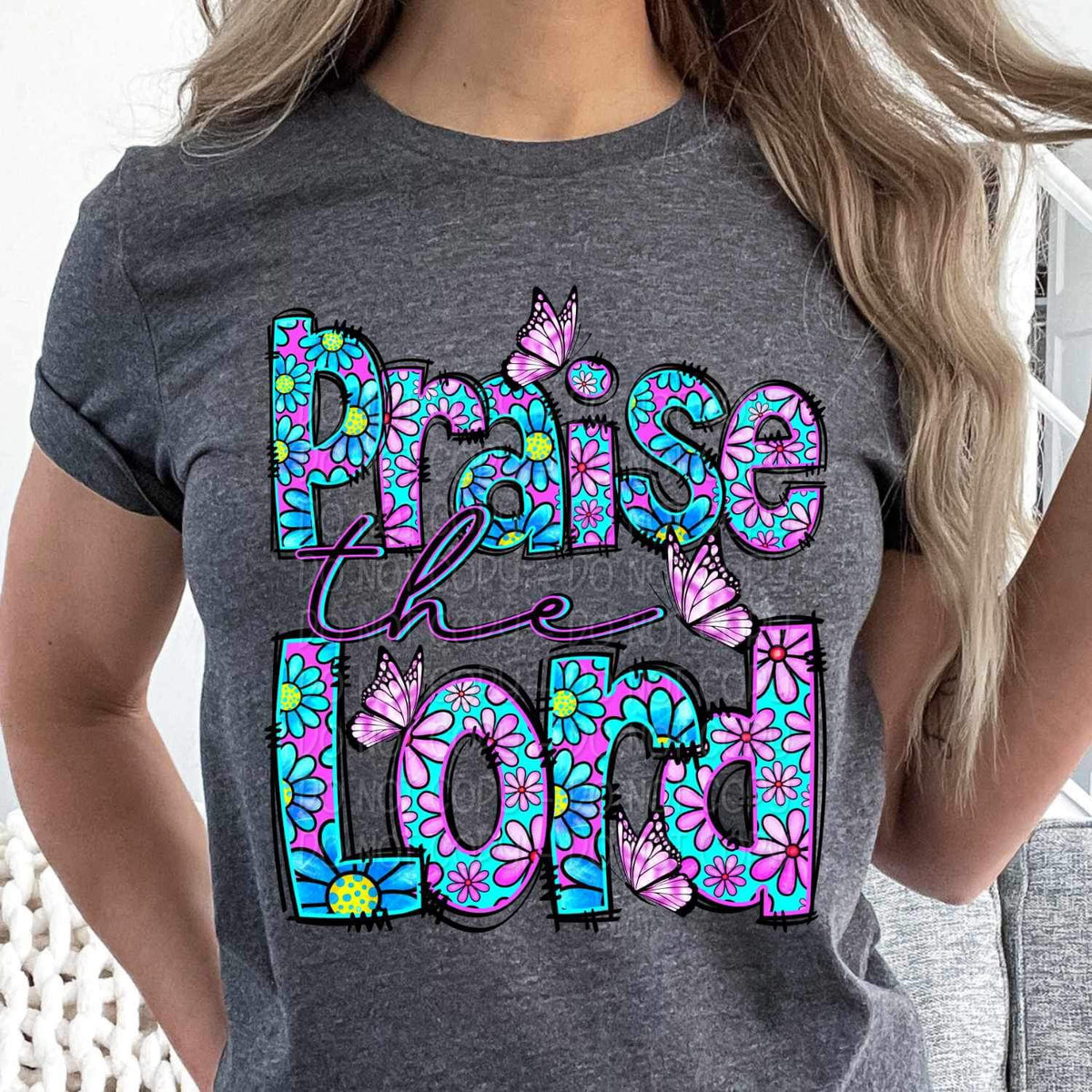 Praise the lord purple and blue floral 23642 DTF transfe