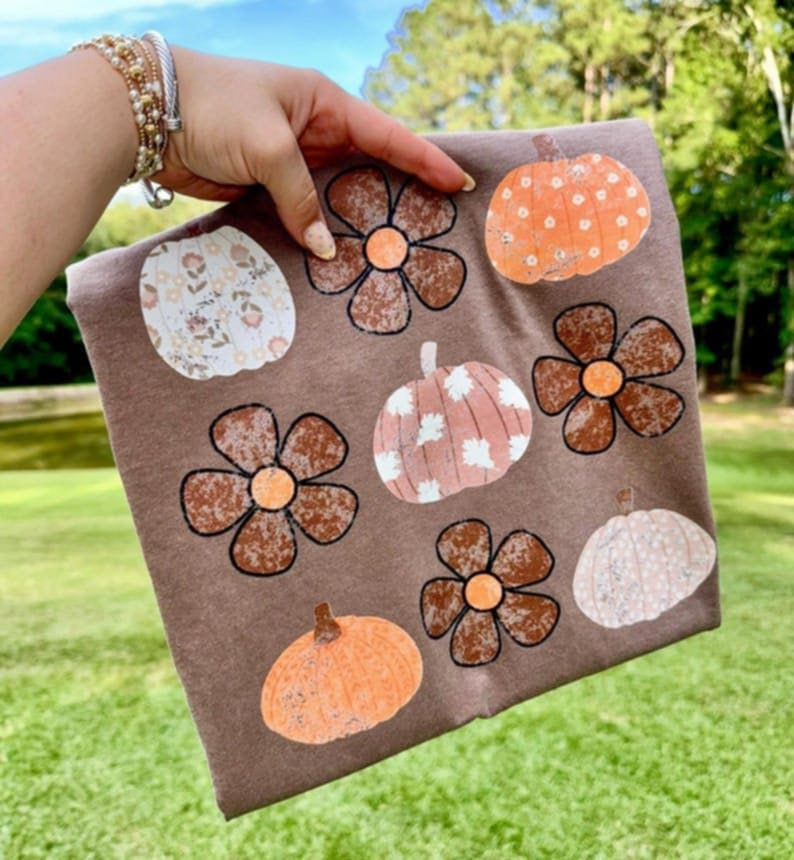 Pumpkin & flower grid  DTF transfer