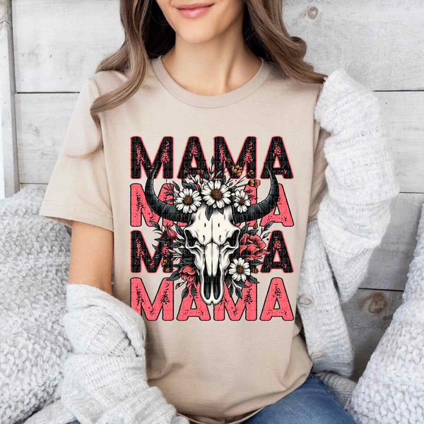 Mama Western Skull (repeat black and pink) 30101 DTF Transfer