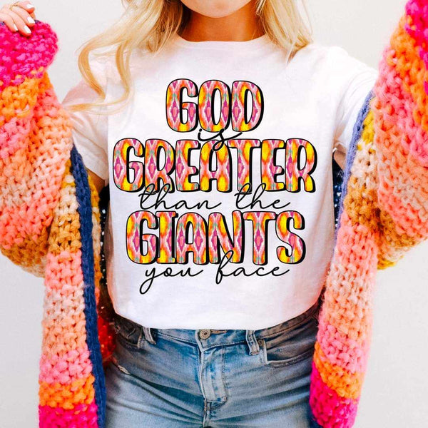 God is greater than the giants you face no background 32742 DTF transfer