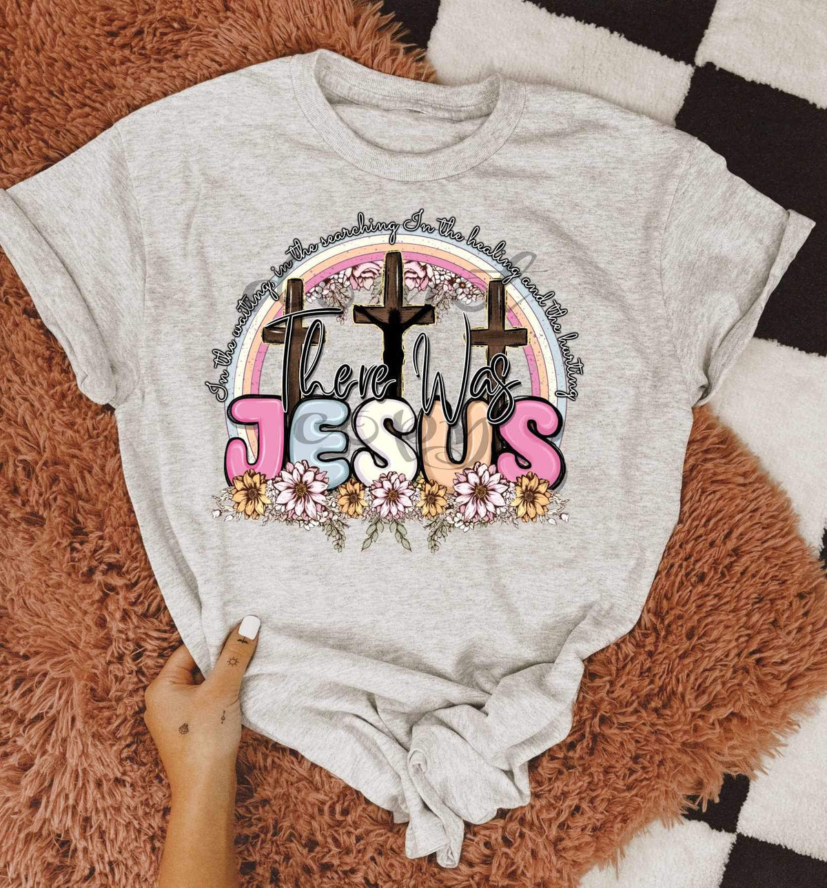 There is jesus trio crosses rainbow 23669 DTF transfer