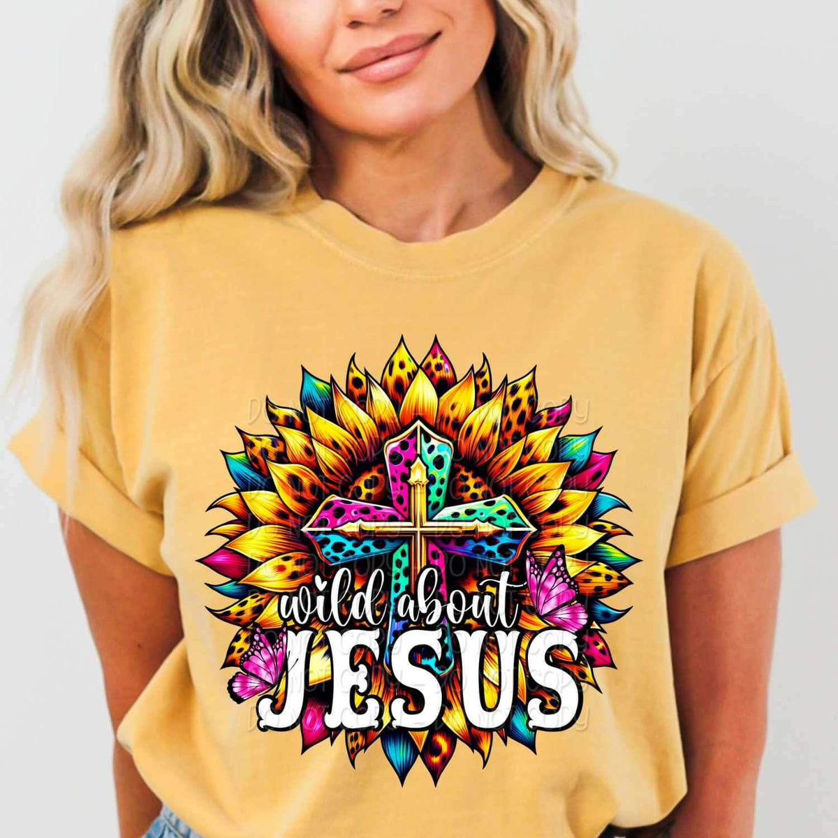 Wild about jesus leopard cross sunflower 23675 DTF transfer