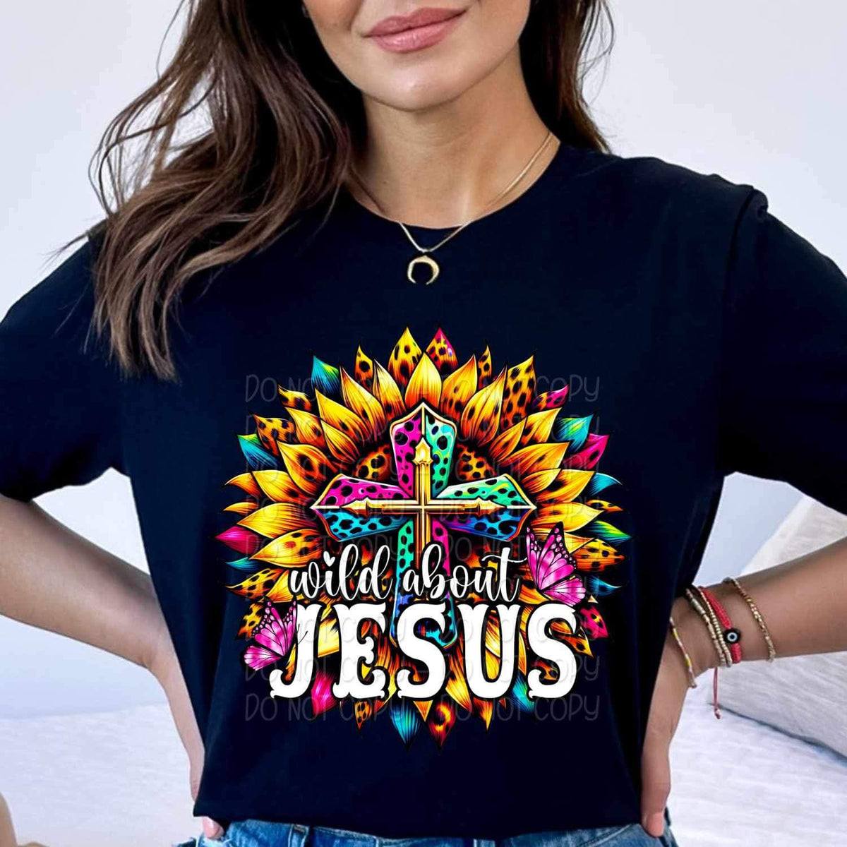 Wild about jesus leopard cross sunflower 23675 DTF transfer