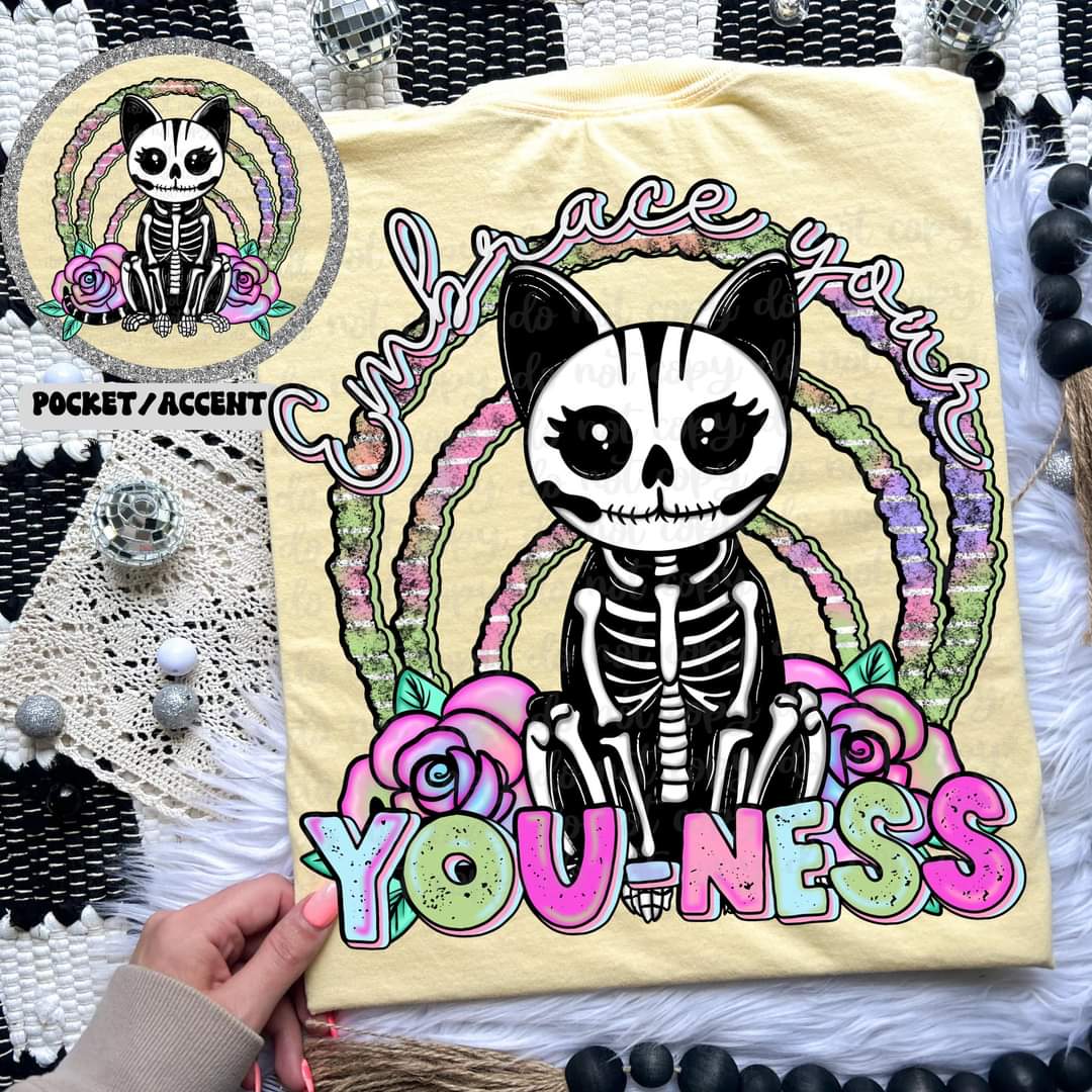 Embrace your you-ness skellie cat FRONT 32693 DTF transfer