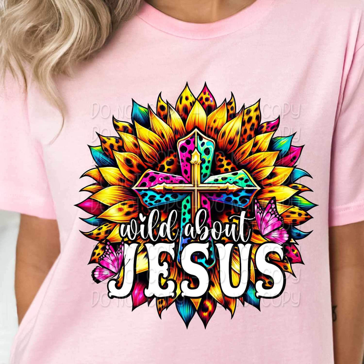 Wild about jesus leopard cross sunflower 23675 DTF transfer