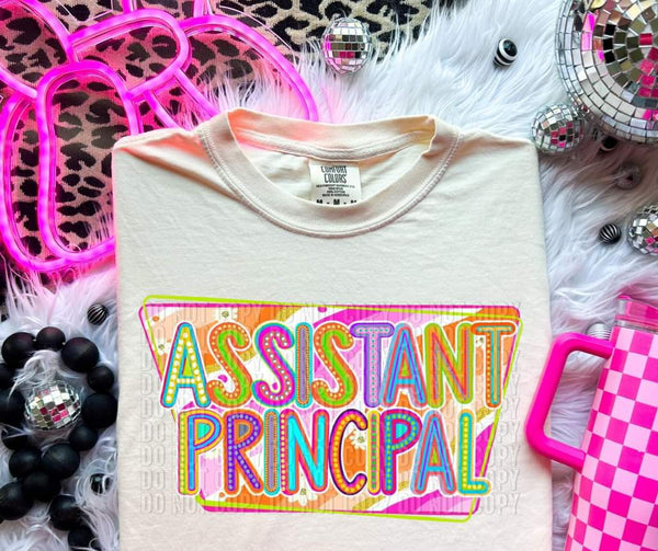 Assistant principal groovy pink and orange background 32719 DTF transfer