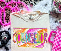 Counselor groovy pink and orange background 32721 DTF transfer