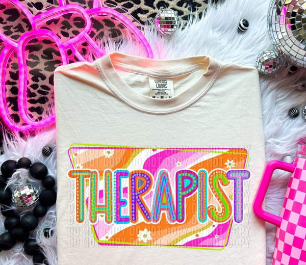 therapist groovy pink and orange background 32718 DTF transfer