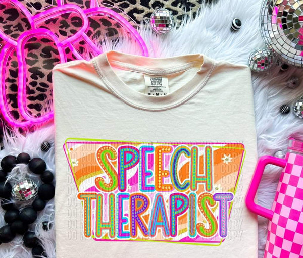 Speach therapist groovy pink and orange background 32717 DTF transfer