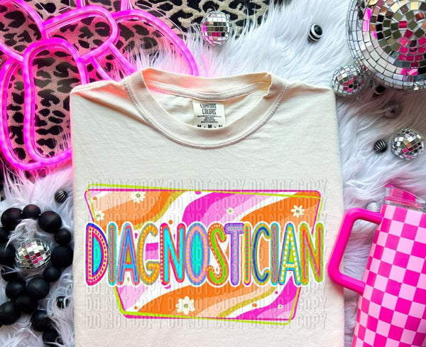 Diagnostician groovy pink and orange background 32716 DTF transfer