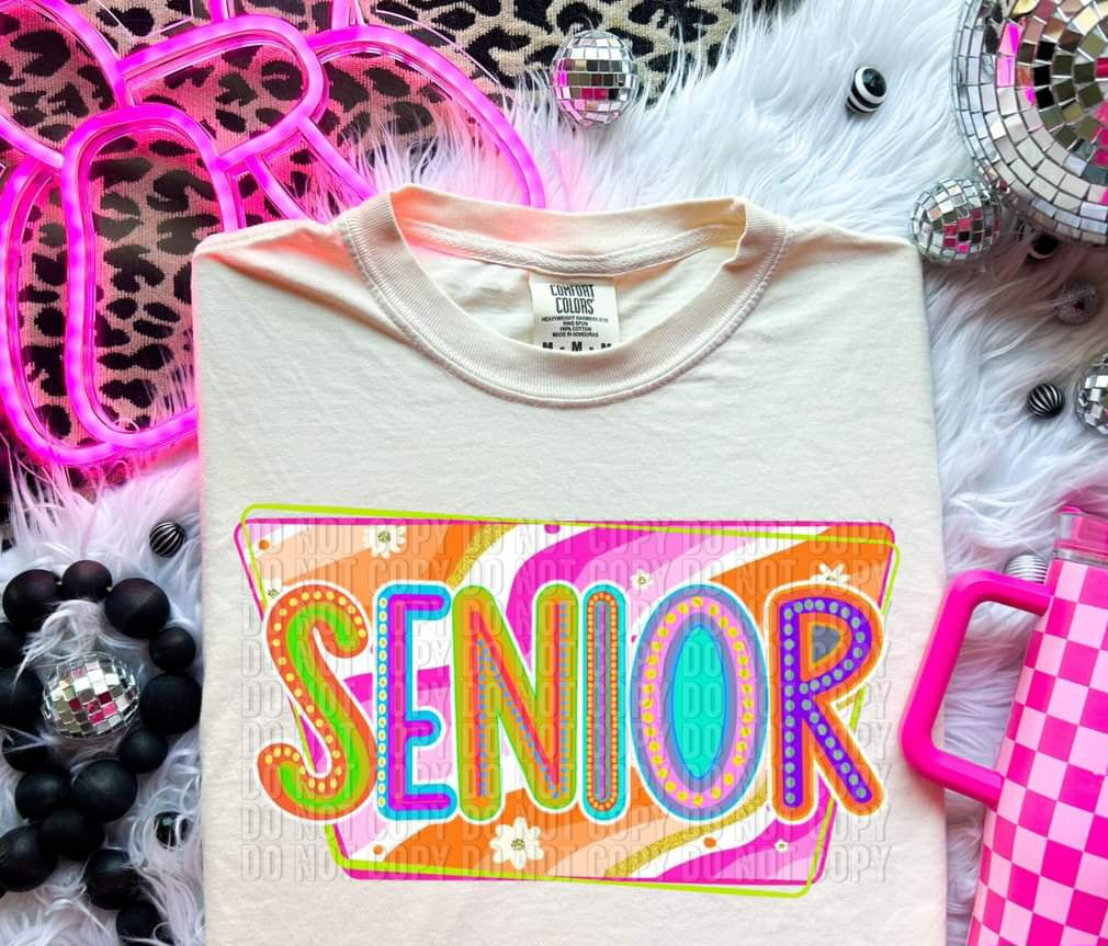 Senior groovy pink and orange background 32725 DTF transfer