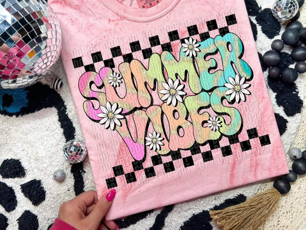 Summer vibes water color CHECKERED 32713 DTF transfer