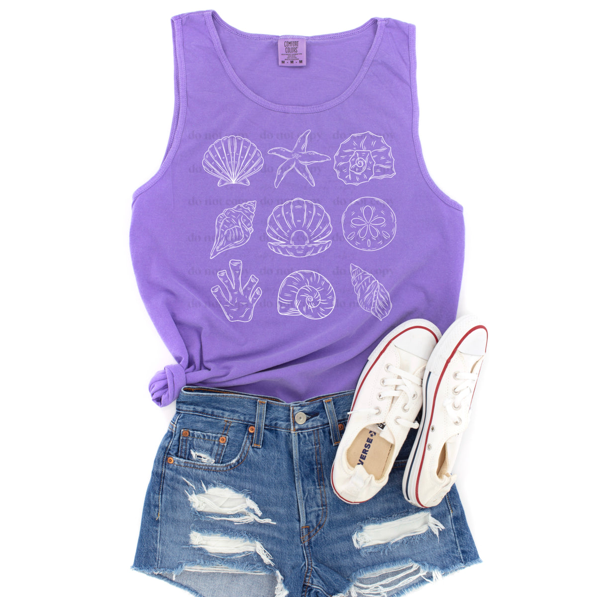 Sea shell collage WHITE OUTLINE (CSC) 32731 DTF transfer