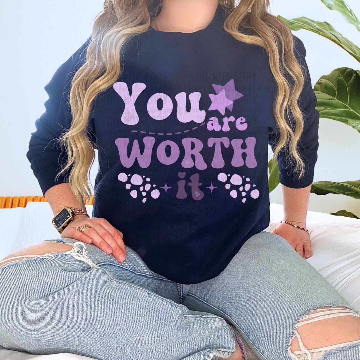 You are worth it purple 82225 DTF transfer