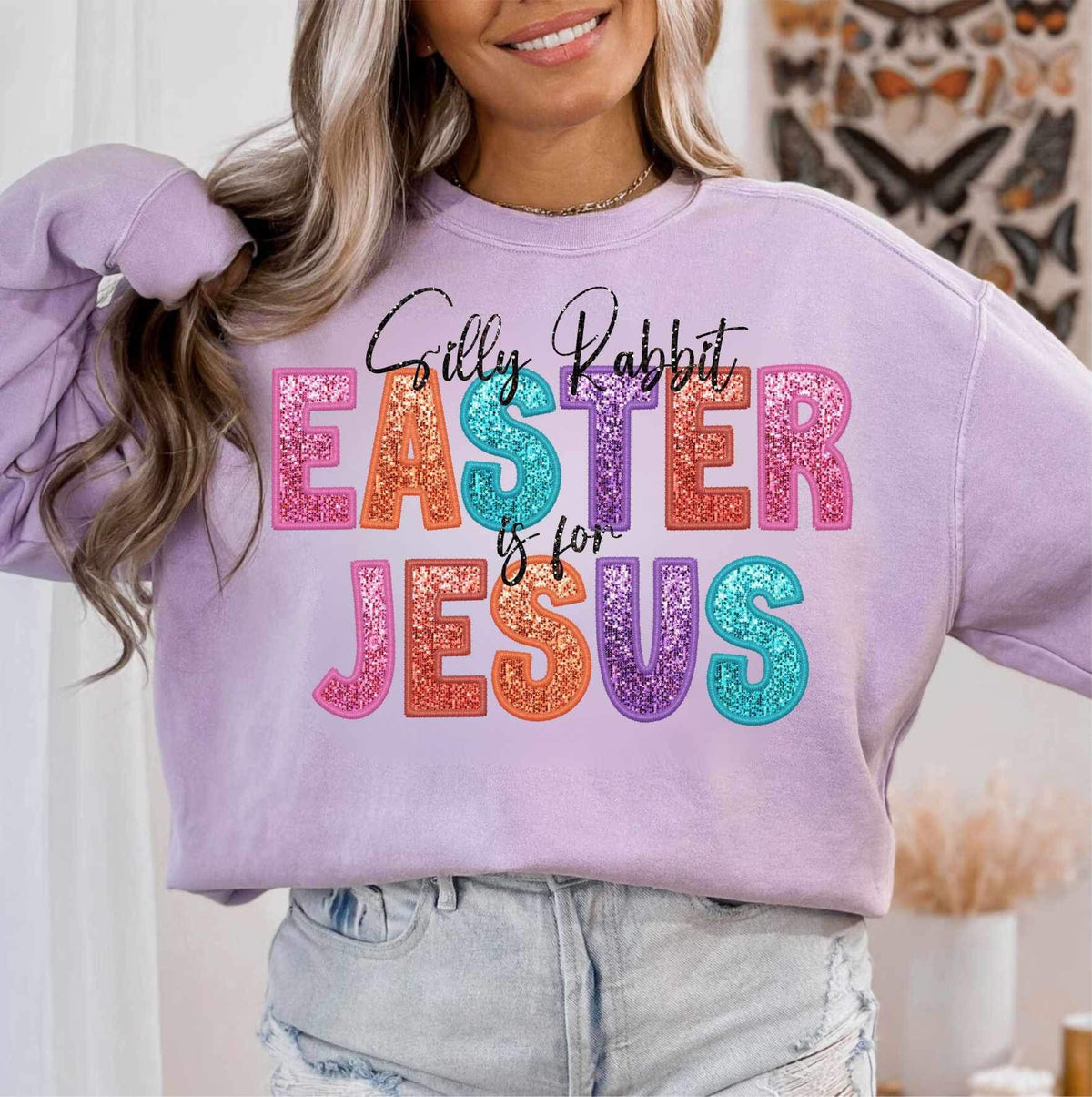 Silly rabbit easter is for jesus sequin (WSB) 23679 DTF transfer