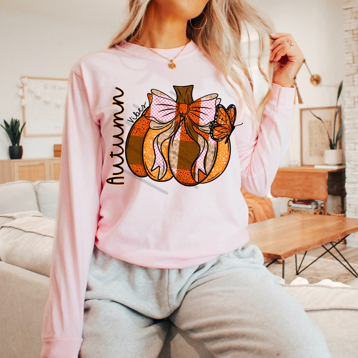 Autumn pumpkin and butterfly 114022 DTF transfer