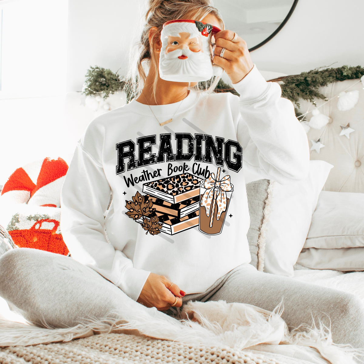 Reading Weather book club leopard book stack 114018 DTF transfer