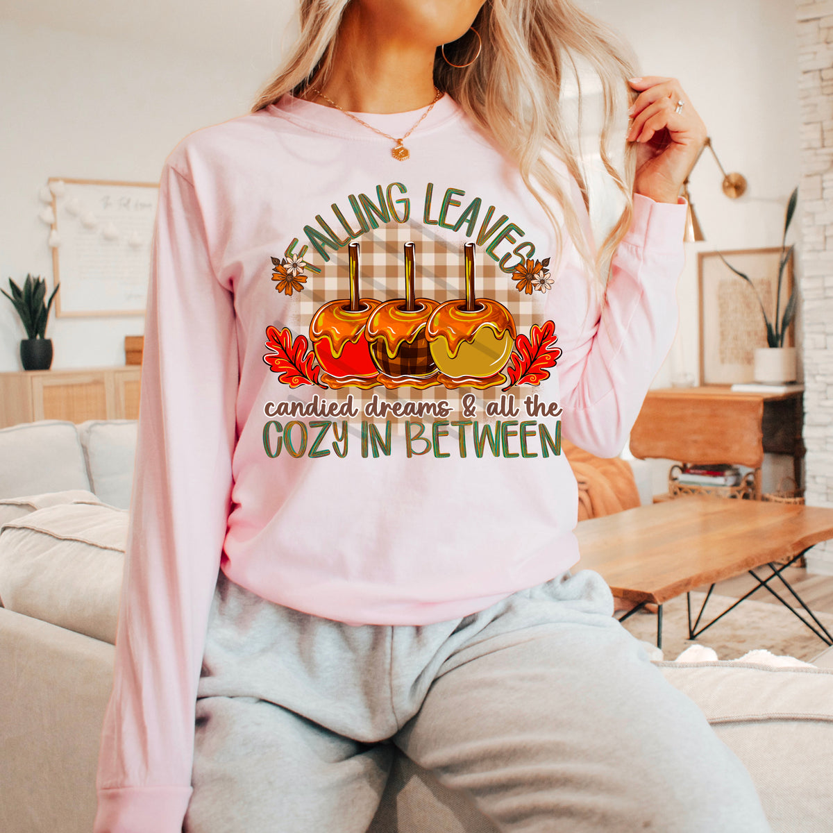 Falling Leaves caramel apples DTF transfer