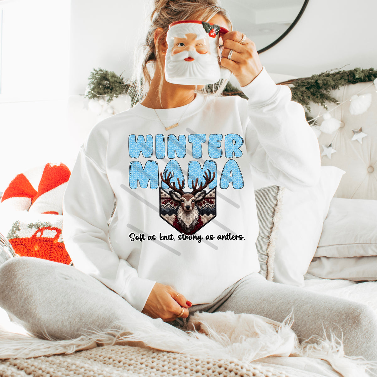 Winter Mama soft as knit strong as antlers 114029 DTF transfer