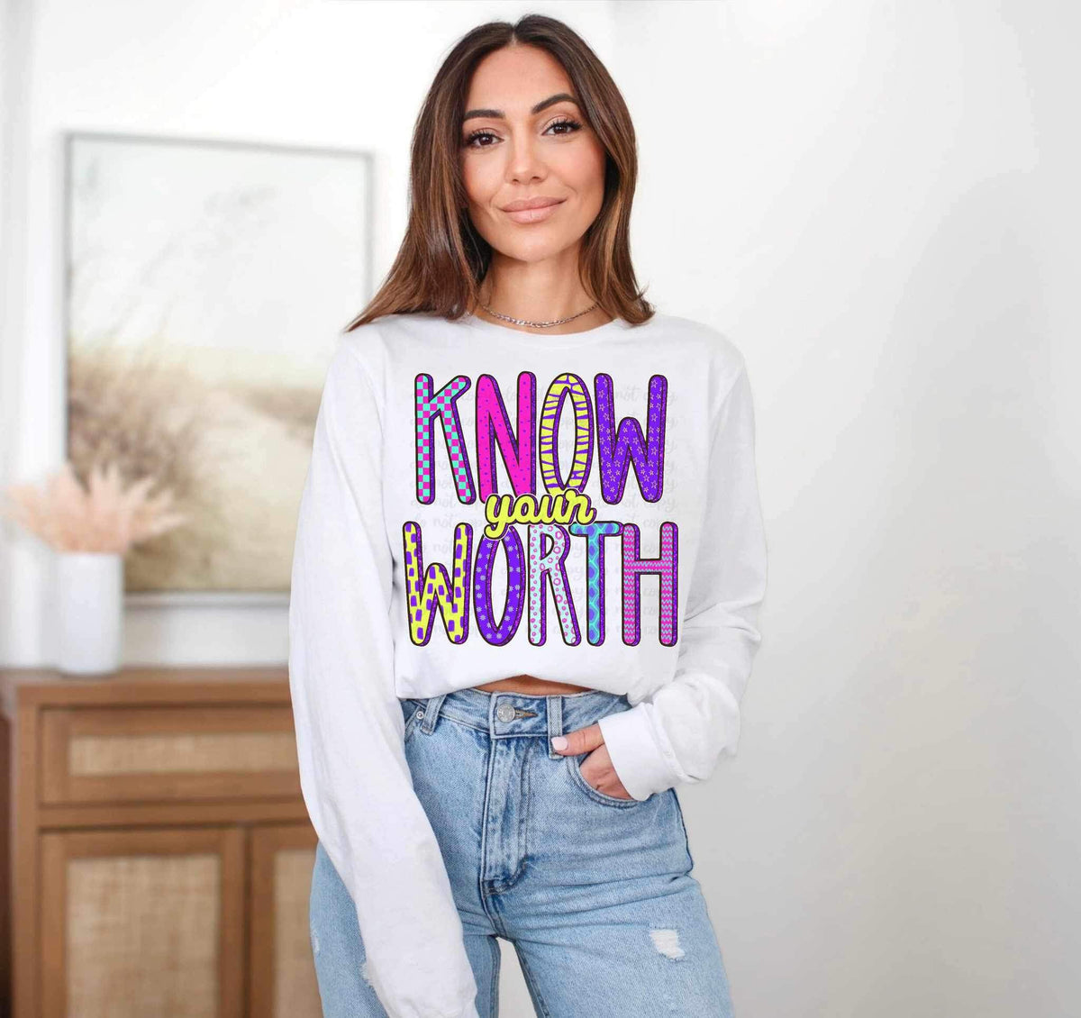 Know your worth patterned 23722 DTF transfer