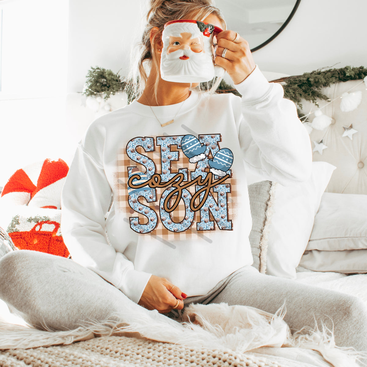 Cozy Season Blue Mittens 114027 DTF transfer