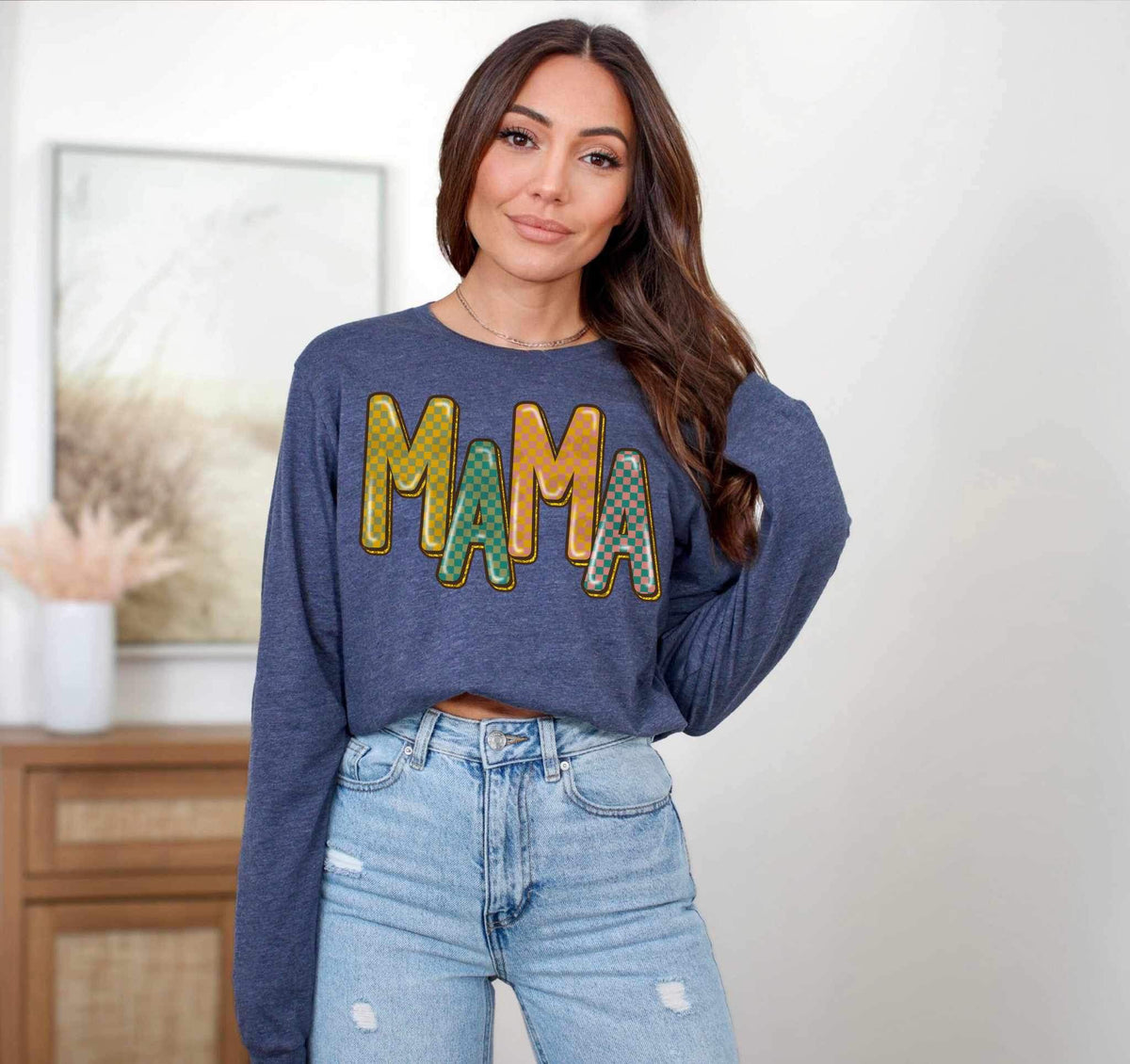 Mama glossy checkered font 23720 DTF transfer