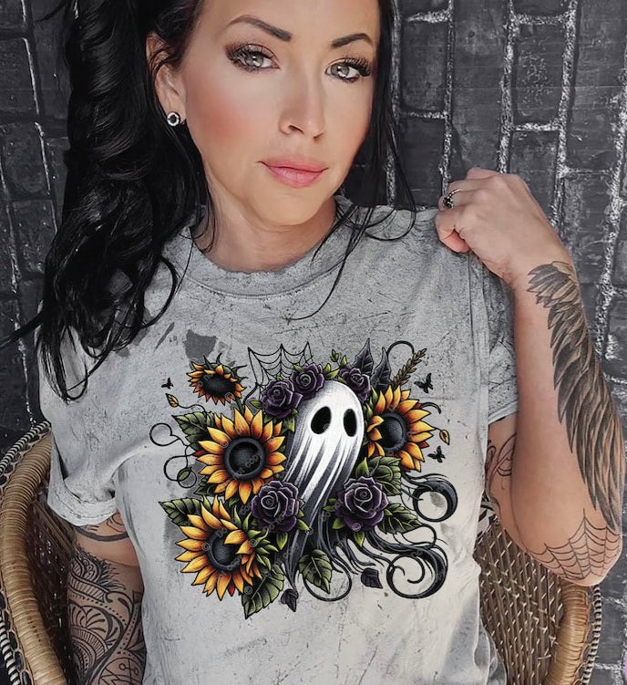 Ghost with sunflowers and black roses 32789 DTF transf