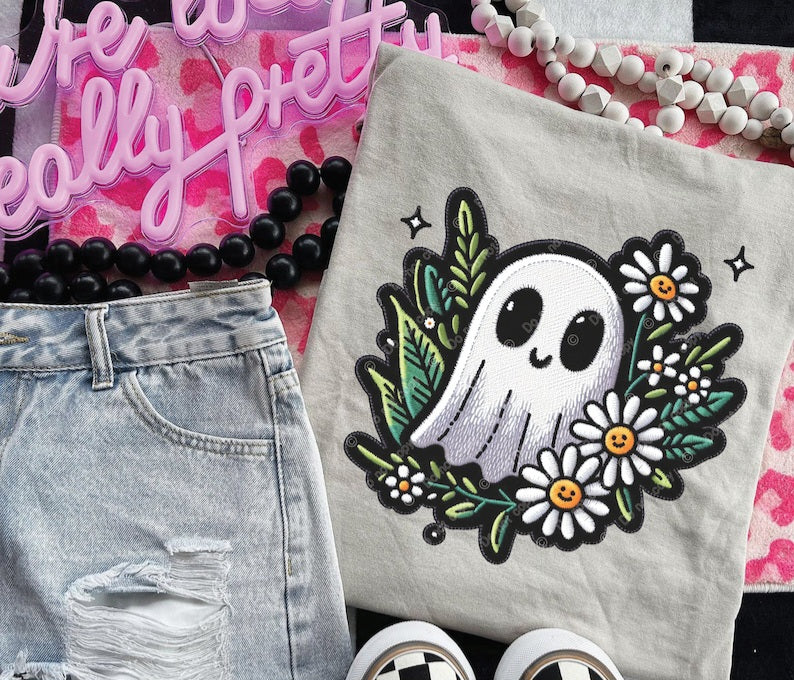 Ghost with 6 daisies 32788 DTF transf