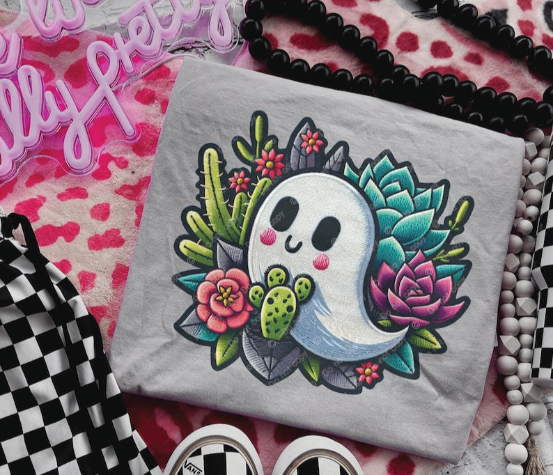 Ghost with cacti and succulents 32787 DTF transfer