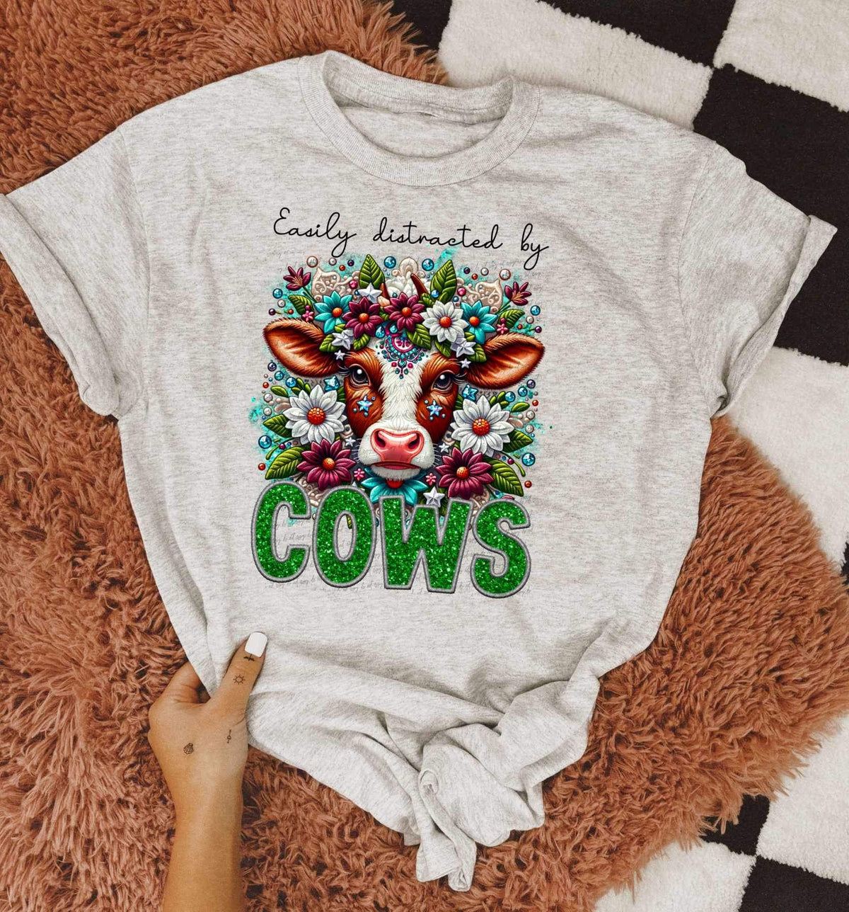 Easily distracted by cows embroidery 23731 DTF transfer