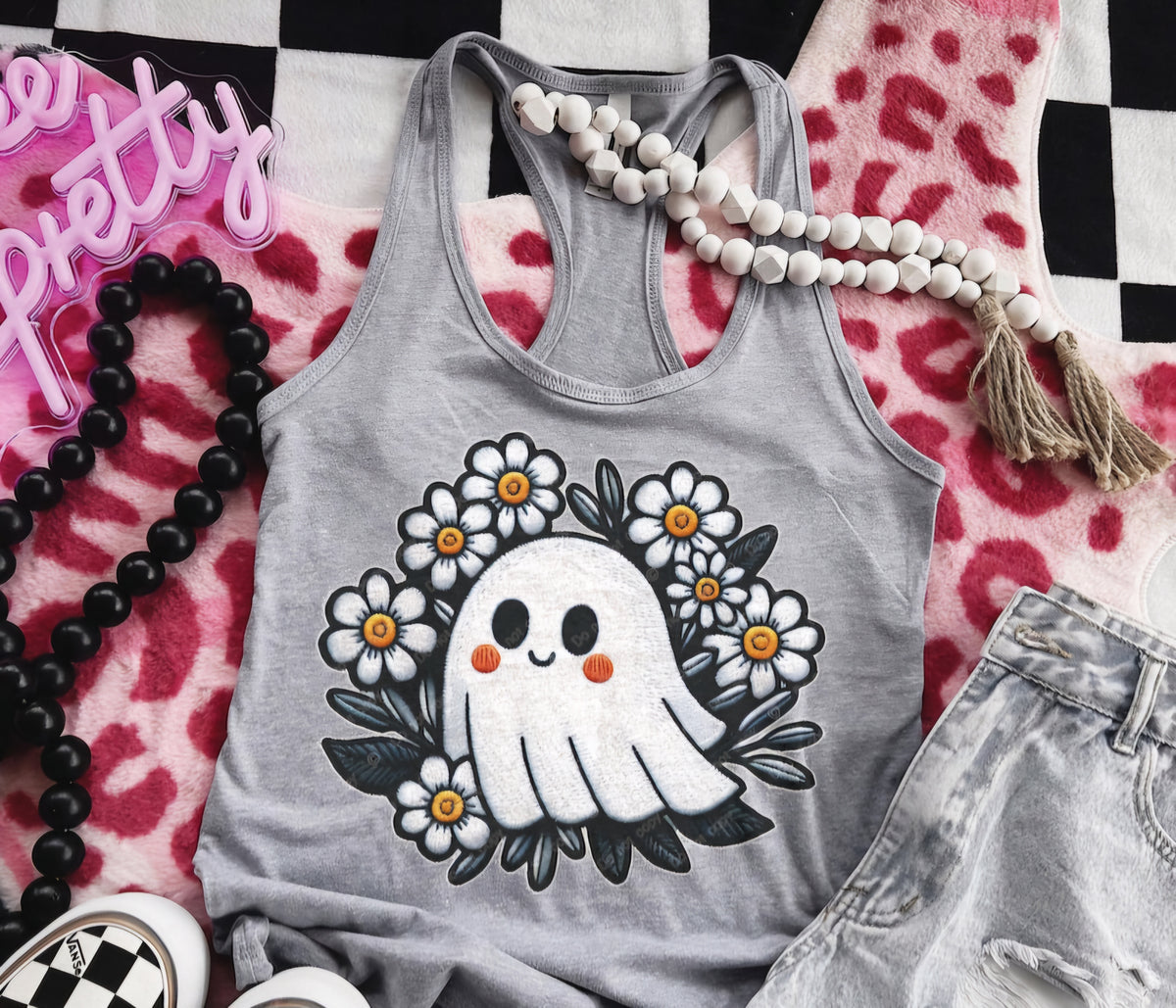 Ghost with 7 daisies 32775 DTF transfer
