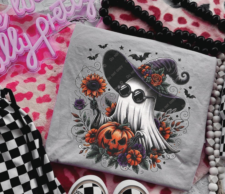 Ghost with shades and pumpkin 32780 DTF transfer