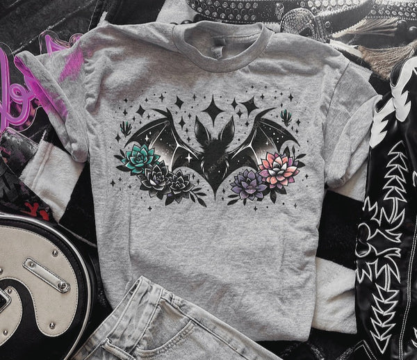 Bat with 5 flowers 32797 DTF transfer