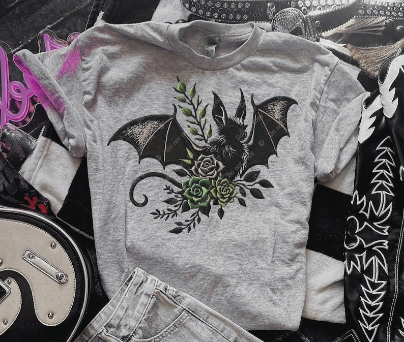 Bat with green flowers 32794 DTF transfer