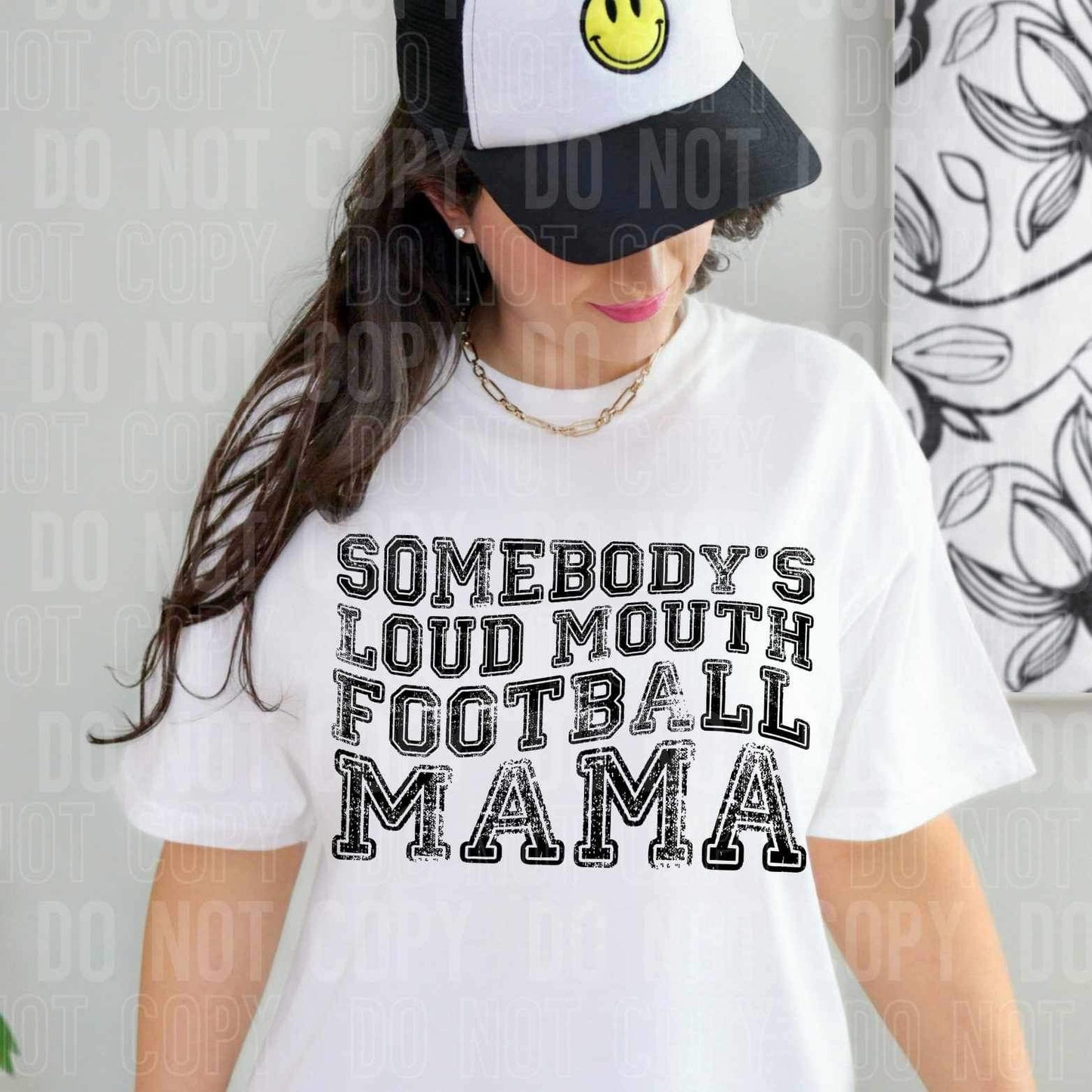 Somebodys loud mouth football mama black (SWB) 23741 DTF transfer