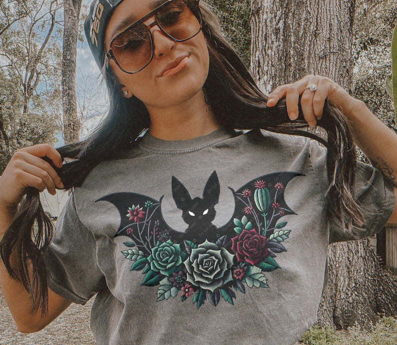 Bat with colorful roses (with eyes) 32792 DTF transfer