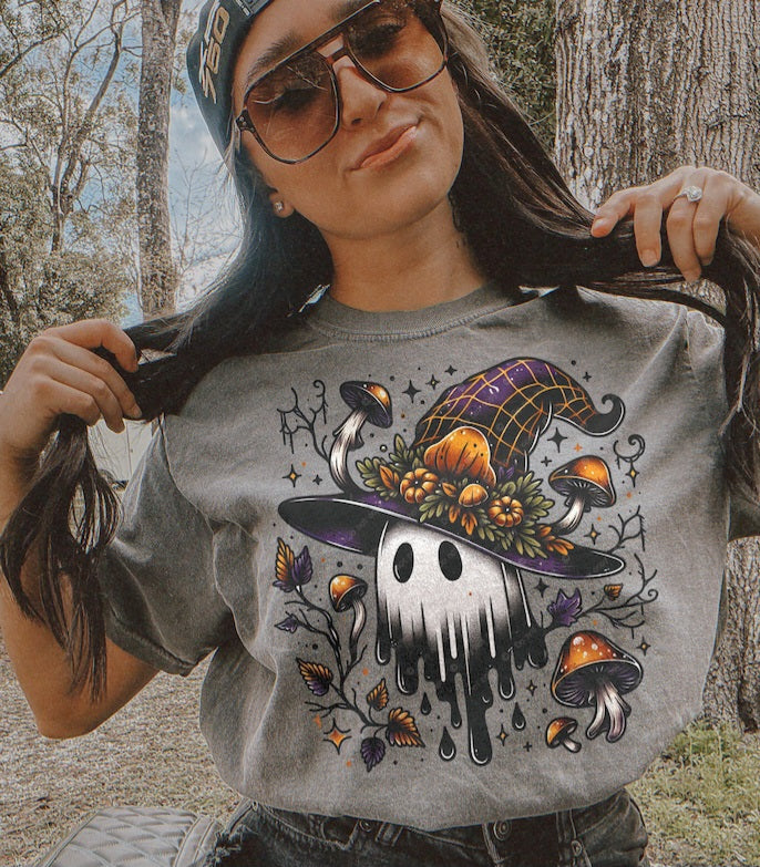 Ghost with purple witch hat and mushrooms 32765 DTF transfer