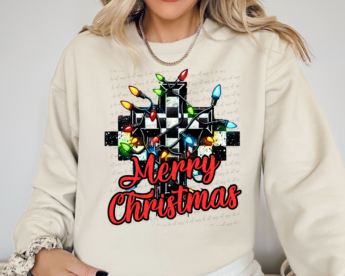 Merry Christmas (checkered cross) 56325 DTF transfers