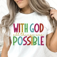 With god all things are possible rainbow font 32800 DTF transfer