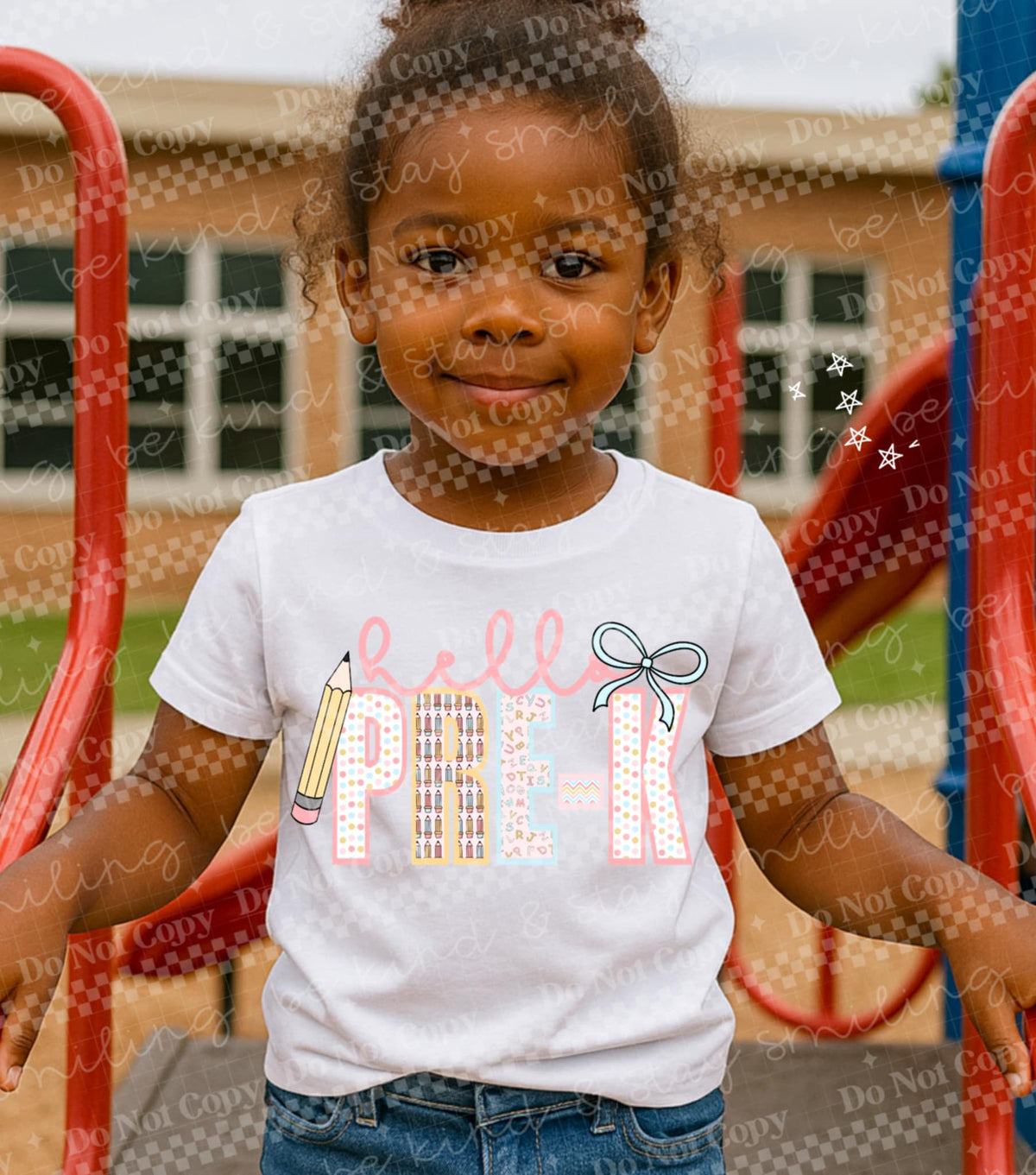 Hello Pre-K pencil and bow DTF transfer