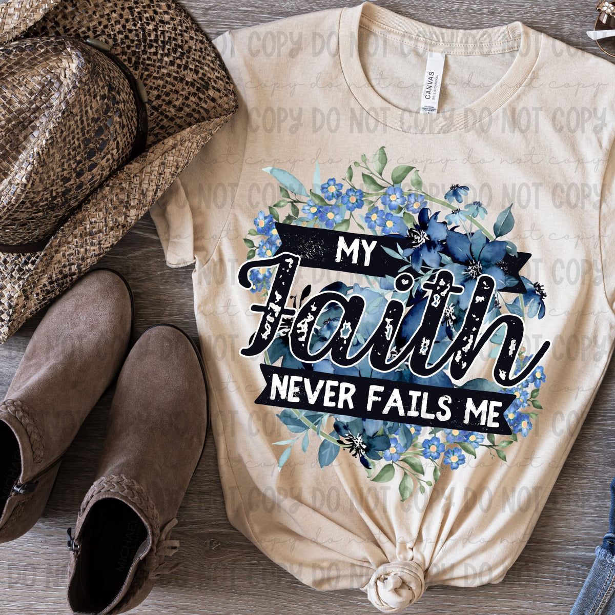 My faith never fails blue florals 32799 DTF transfer