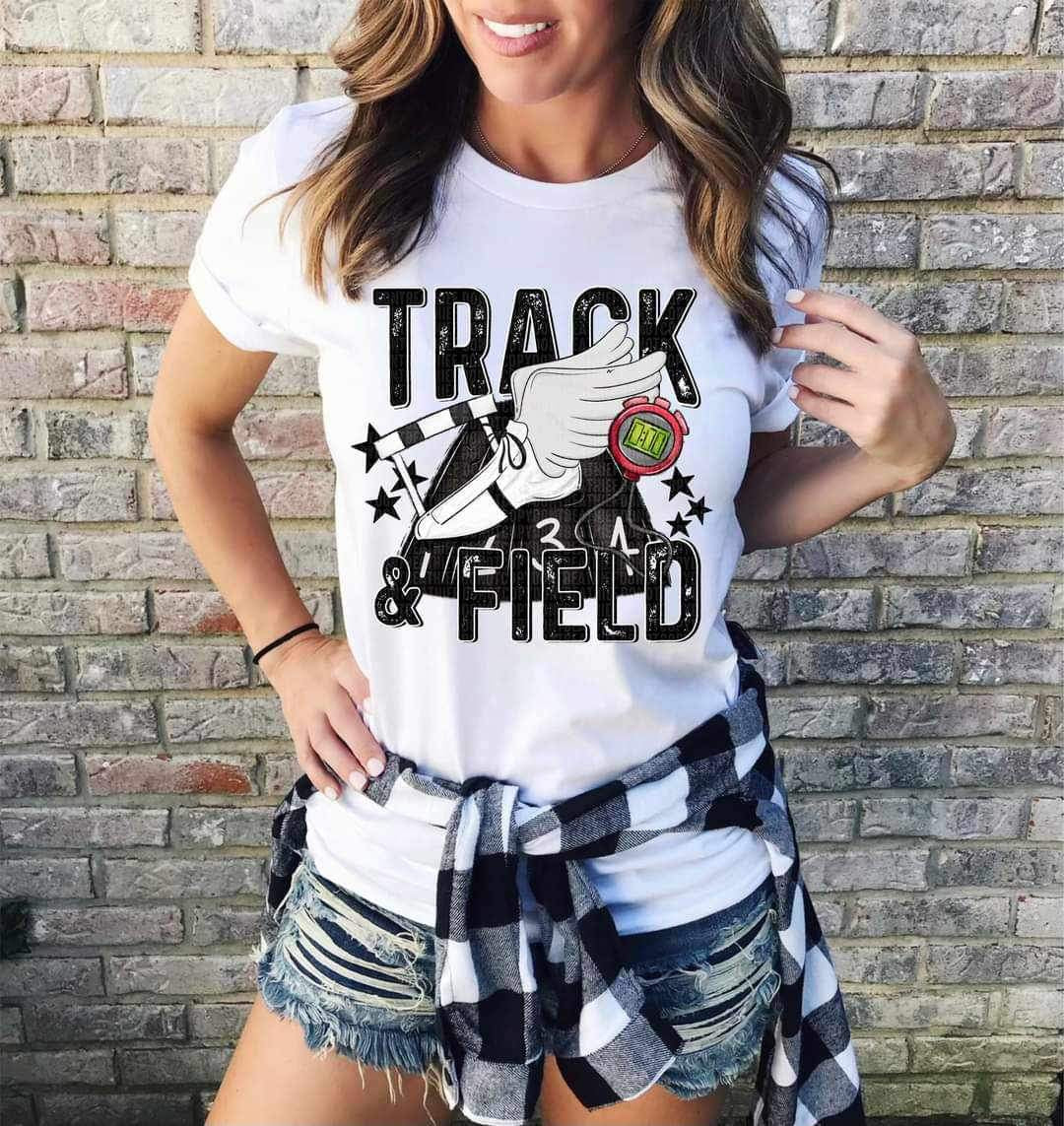 Track & field black font white shoe 23762 DTF transfer